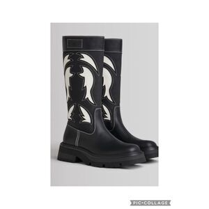 NWT Bershka cowboy boots black/white Sz 8.5 $100